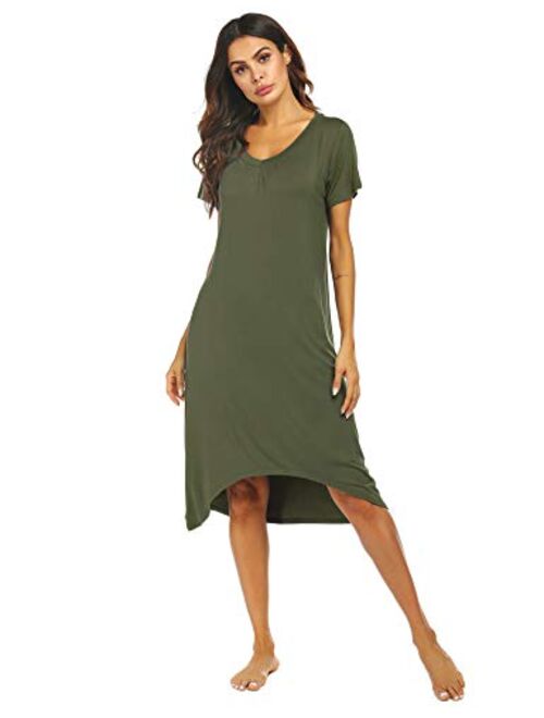 Ekouaer Nightgowns Womens Short Sleeve Sleepwear Comfy Loungewear Plus Size Night Shirt S-XXL