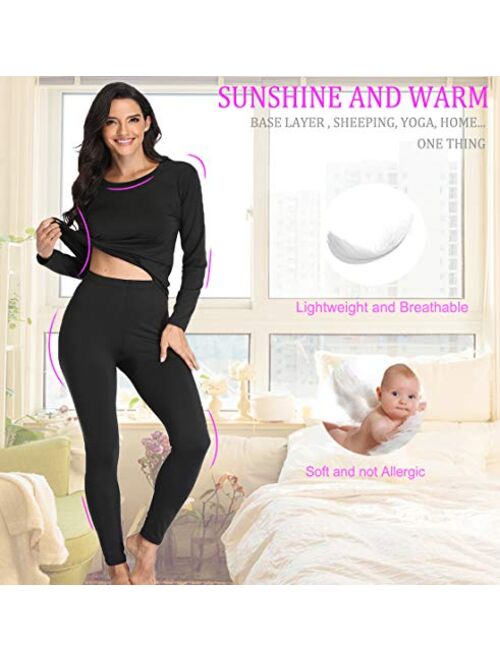 JZCreater Women Thermal Underwear Set, Women Long Johns Base Top & Bottom Layer, Winter Pajama Set for Cold Weather