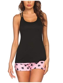 Pajamas Women's Cami Pajama Set Sleeveless Sleepwear Racerback PJ Sets Soft Tank Top Set with Shorts