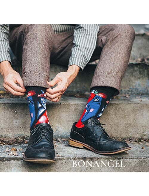 Bonangel Men's Fun Dress Socks-Colorful Funny Novelty Crew Socks Pack,Art Socks