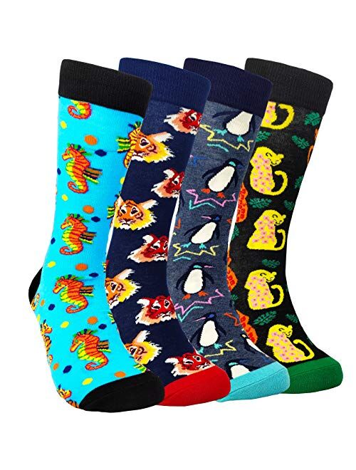 HSELL Mens Fun Patterned Dress Socks - Funny Novelty Crazy Design Cotton Socks