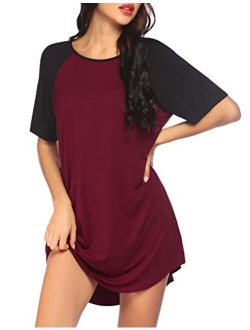 Nightgowns Short Sleeve Raglan Sleepshirts Casual Nightshirt Lounge Dress Boyfriend Style Sleepwear for Women