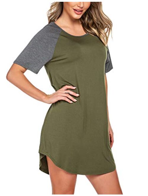 Ekouaer Nightgowns Short Sleeve Raglan Sleepshirts Casual Nightshirt Lounge Dress Boyfriend Style Sleepwear for Women