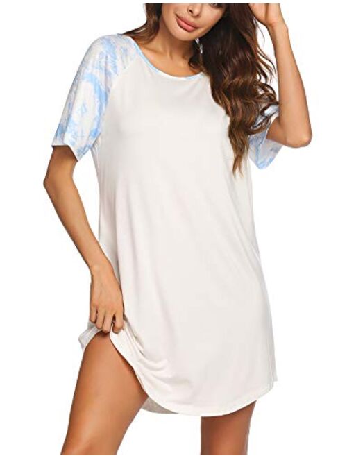 Ekouaer Nightgowns Short Sleeve Raglan Sleepshirts Casual Nightshirt Lounge Dress Boyfriend Style Sleepwear for Women