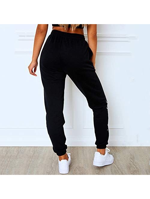Women's Solid Sweatpants Drawstring Jogger Sweat Pants Cinch Bottom Casual Elastic Waist Workout Trousers