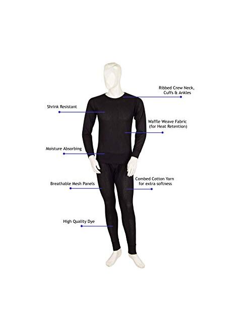 Thermal Underwear Set for Men - Cotton Blend - Waffle Knit for Extra Heat