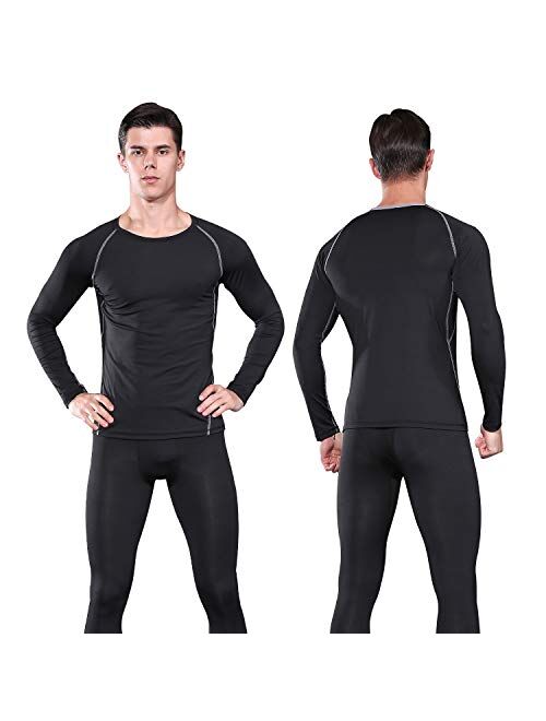 FANDIMU Mens Thermal Underwear Set Skiing Winter Warm Base Layers Tight Long Johns Tops and Bottom Set with Fleece Lined