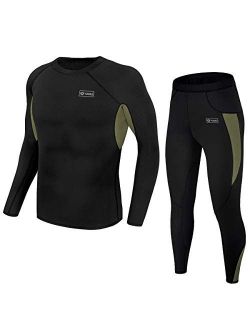 Mens Thermal Underwear Set, Winter Fleece Lined Sport Long Johns Base Layer Quick Drying Thermo for Hunting Skiing