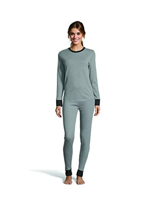 Hanes Women's Color Fusion 2-Ply Crew Neck Thermal Baselayer Tagless Long Sleeve T-Shirt