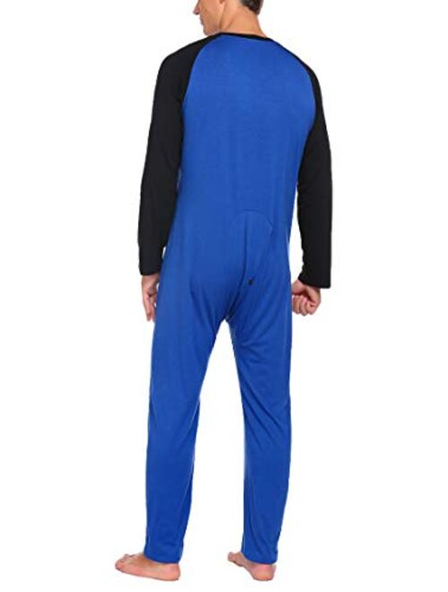 Hotouch Mens Onesie Pajamas Ultra Soft Thermal Union Suit One Piece Pajama with Butt Flap Sleepwear S-XXL