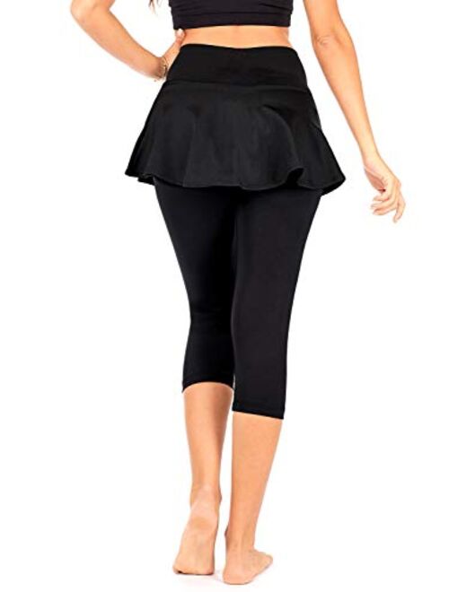 DEAR SPARKLE Skirted Capri Skirt Leggings for Women | Yoga Tennis Golf Skapri w Pockets + Plus Size (S19)