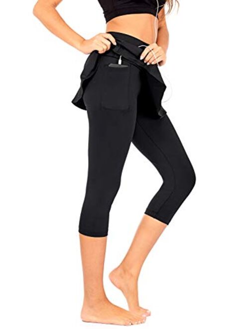 DEAR SPARKLE Skirted Capri Skirt Leggings for Women | Yoga Tennis Golf Skapri w Pockets + Plus Size (S19)
