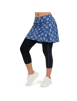 Women Capri Skirted Leggings with Pockets For Yoga Tennis Golf
