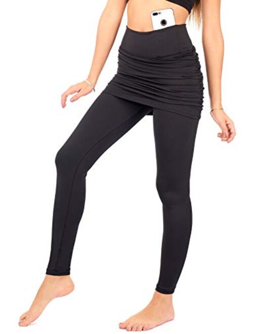 DEAR SPARKLE Women Ruched Plus Size Skirted Leggings For Yoga Tennis Golf With Pockets