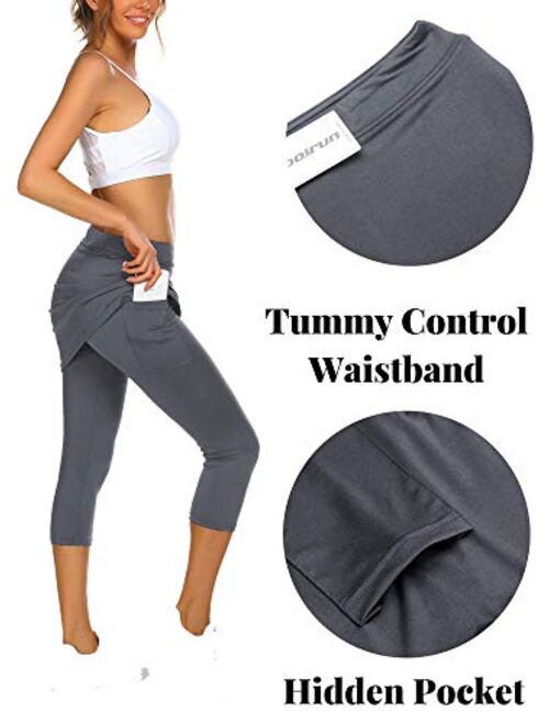 COOrun Women's Skirted Leggings Capri Skirt with Pockets Yoga Active Tights Pants Golf Tennis Workout Skort