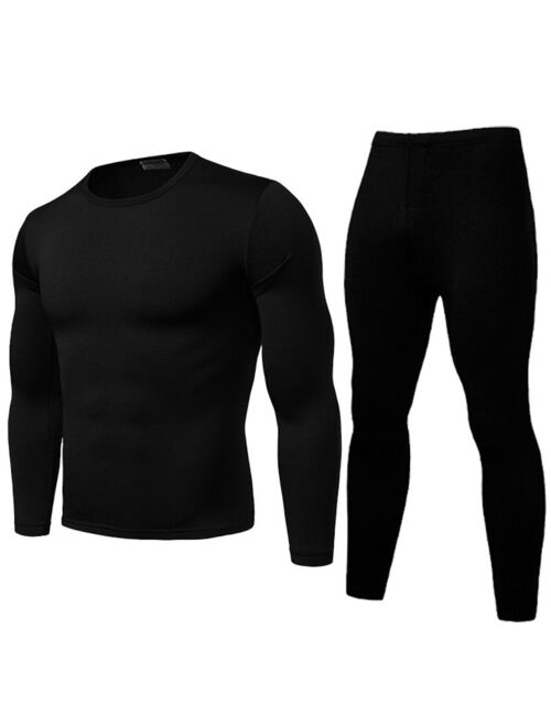 Mens Thermal Underwear Sets Fleece Lined Warm Top and Bottom Sets 2pcs