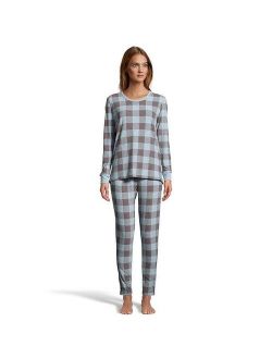 889835213416 Womens Thermal Texture Set - Blue Plaid - Large