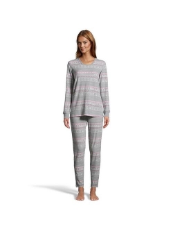 889835213416 Womens Thermal Texture Set - Blue Plaid - Large