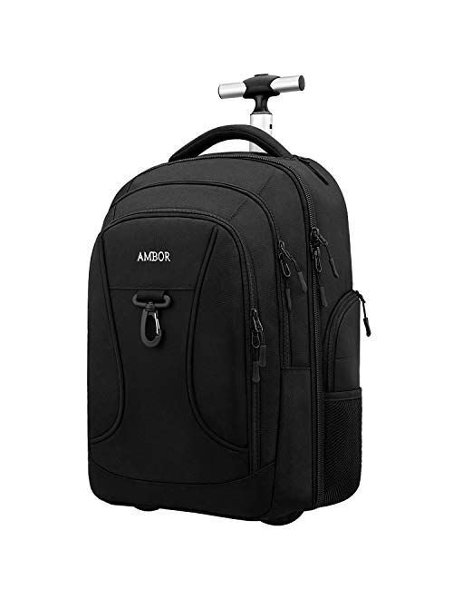 Rolling Backpack,Wheeled Laptop Backpack for Travel,Freewheel Carryon Trolley Luggage Suitcase Compact Business Bag,Wheeled Rucksack Student Computer Trolley Carry Luggag