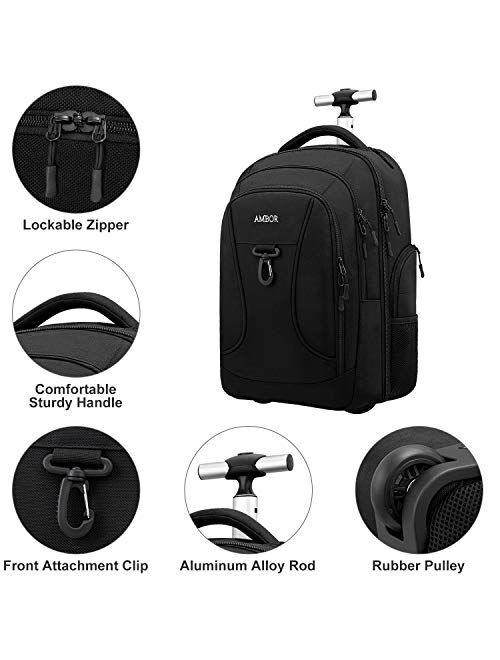Rolling Backpack,Wheeled Laptop Backpack for Travel,Freewheel Carryon Trolley Luggage Suitcase Compact Business Bag,Wheeled Rucksack Student Computer Trolley Carry Luggag