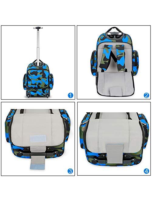 Blue 19 inches Large Storage Multifunction Travel Laptop Wheeled Rolling Backpack by HollyHOME 