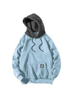 Casual Unisex Hoodie Long Sleeve Color Block Pullover Drawstring Pocket Sweatshirt