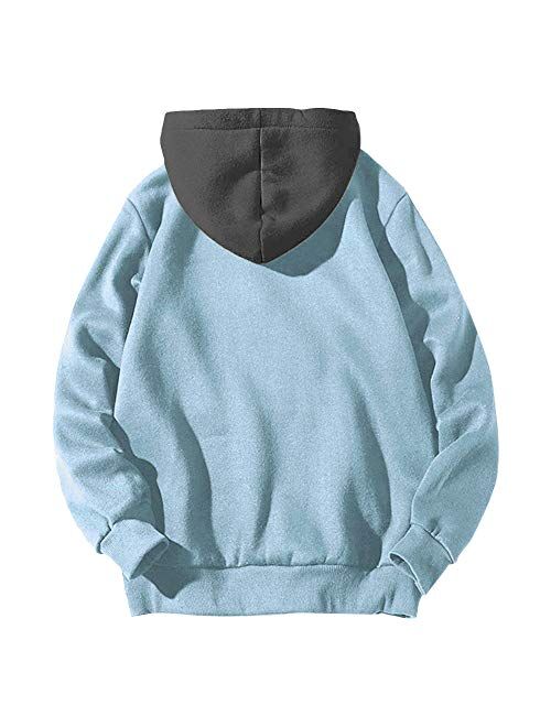 ZAFUL Casual Unisex Hoodie Long Sleeve Color Block Pullover Drawstring Pocket Sweatshirt