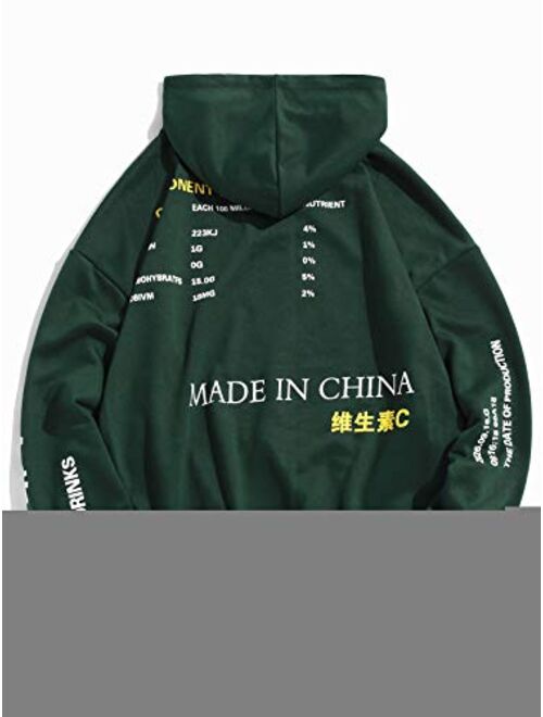 ZAFUL Men's Chinese Lemonade Production Label Graphic Drop Shoulder Drawstring Hoodie Sweatshirt