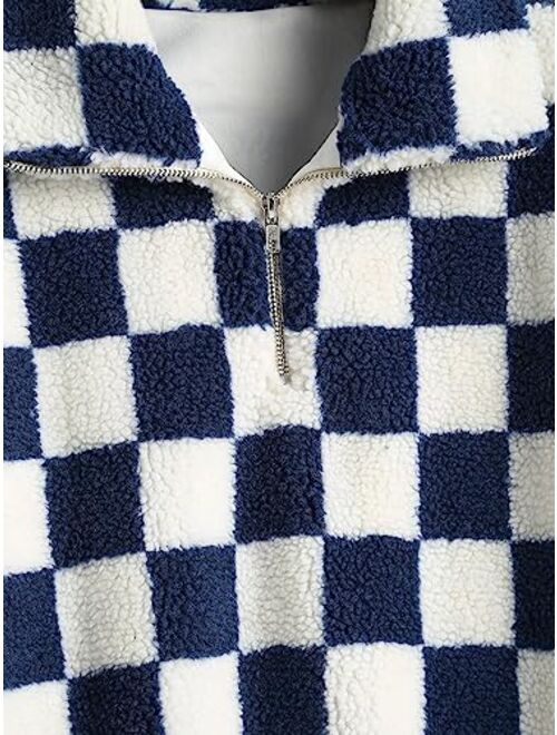 ZAFUL Women's Faux Fur Pullover Half Zip Long Sleeve Crop Sweatshirt Tops
