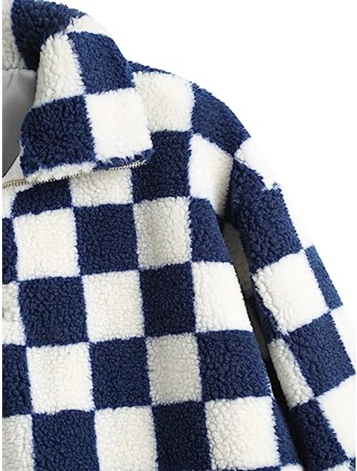 ZAFUL Women's Faux Fur Pullover Half Zip Long Sleeve Crop Sweatshirt Tops