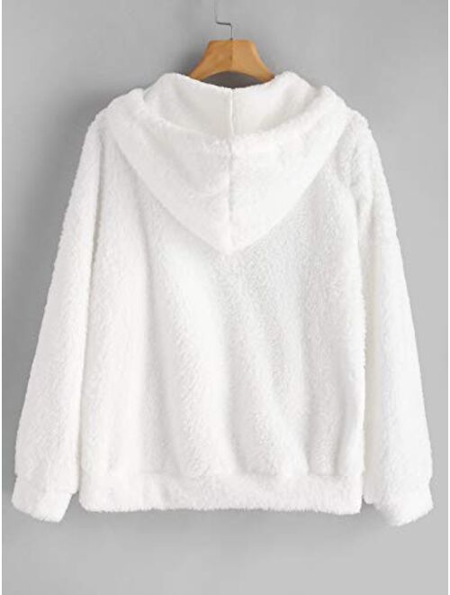 ZAFUL Women's Half Zip Kangaroo Pocket Fluffy Hoodie Long Sleeve Sweatshirt Warm Pullover