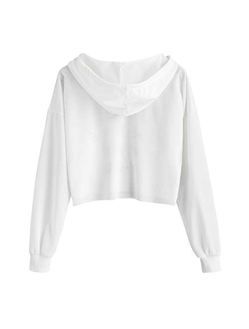 ZAFUL Women's Letter Print Sweatshirt Long Sleeve Hoodies Drawstring Pullover Crop Top