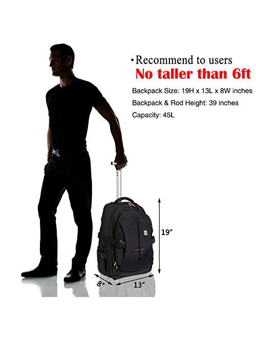 SKYMOVE 19 inches Wheeled Rolling Backpack for Adults and School Students Laptop Books Travel Backpack Bag