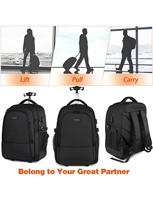 Backpack with Wheels, Large Rolling Backpack for Men Women, Water Resistant Business Travel Carry on Wheeled Backpack Bag, Durable Roller College School Computer Bookbag 