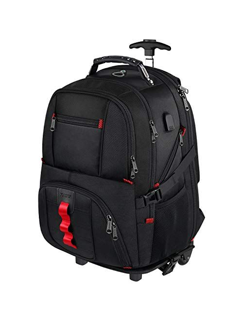 YOREPEK Rolling Backpack with Wheels, Backpack on Wheels for Men Women Adults,17 inch Wheeled Roller Computer Rucksack for Travel Bag for Men Women