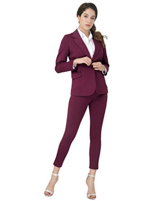 Marycrafts Women's 2 Buttons Business Blazer Pant Suit Set for Work 