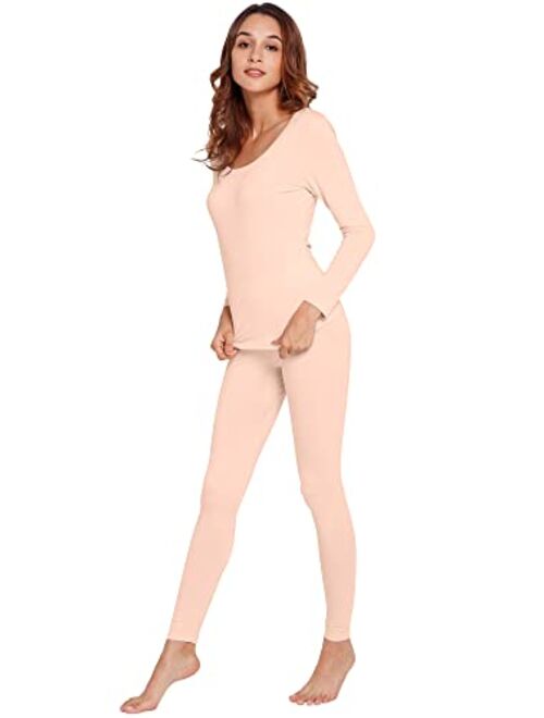 WiWi Womens Bamboo Soft Pajamas Set Lightweight Underwear High Stretch Long Johns Sets Base Layer Top with Bottoms S-3X