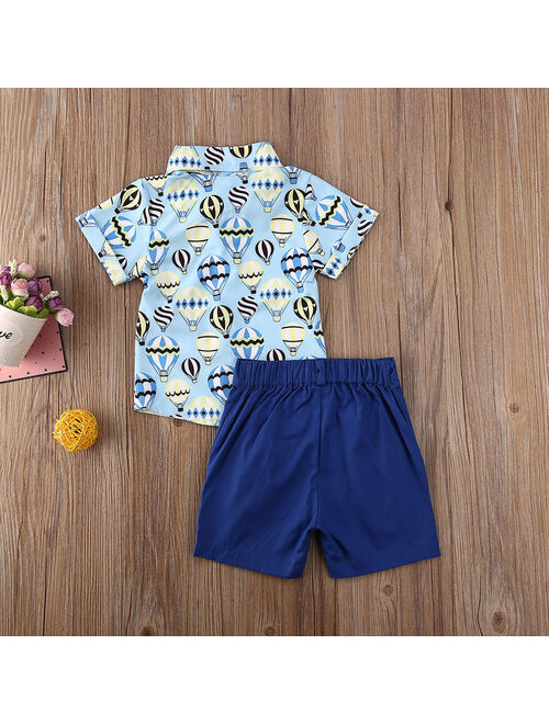 Hirigin 2Pcs Outfits Baby Summer Clothing Toddler Kids Baby Boy Flamingo Clothes Short Sleeve Shirt Tops Shorts Pants Blue 18-24 months