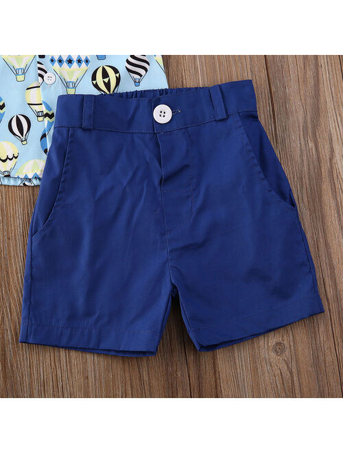 Hirigin 2Pcs Outfits Baby Summer Clothing Toddler Kids Baby Boy Flamingo Clothes Short Sleeve Shirt Tops Shorts Pants Blue 18-24 months
