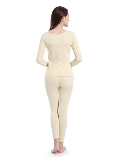 Women Stretch Thermal Underwear Set Soft Crew Neck Base Layer Thin Long Johns