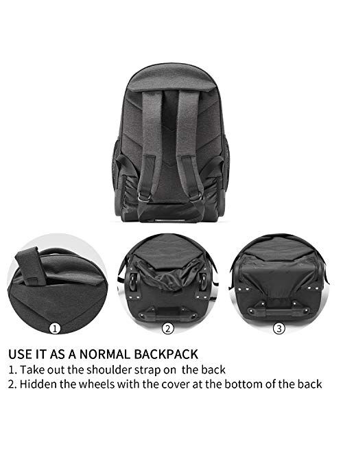 Rolling Backpack, Large Laptop Backpack Business Travel Wheeled Backpack for Men