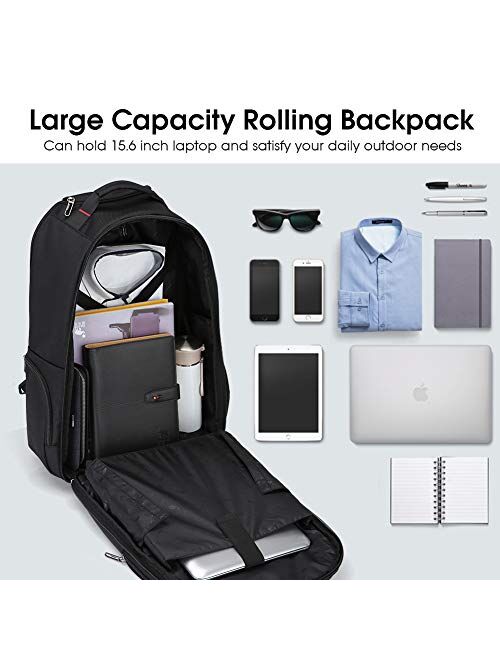 OIWAS Rolling Backpack for Laptop Large Wheeled School Bookbag Roller Daypack Travel Business Bags Suitcase Men Women