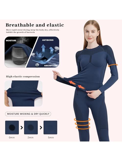 MEETWEE Thermal Underwear for Women, Long Johns Ski Cold Weather Gear Set Base Layer Warm Winter Top and Bottom Running