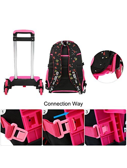 VBG VBIGER Rolling Backpack for Girls Backpack with Wheels for Girls Luggage Backpack on Wheels for Kids School Travel