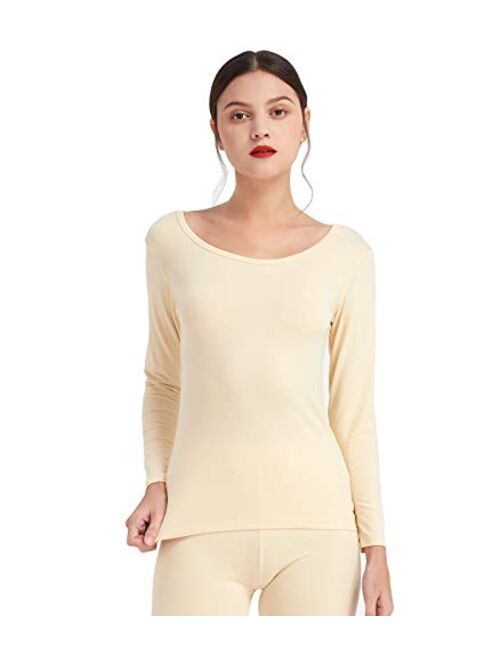 Mcilia Womens Cotton & Modal Scoop Neckline Base Layer Thin Thermal Long Sleeve Top