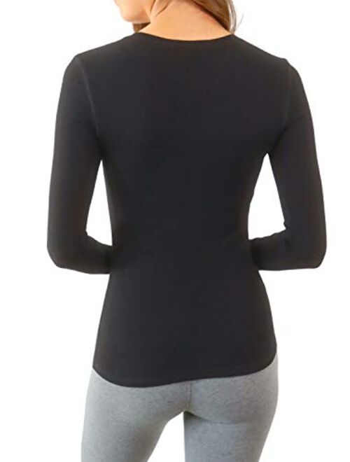 Pure Look Women's Long Sleeve Waffle Knit Stretch Cotton Thermal Underwear Shirt