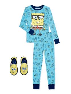 Spongebob Boys 2-Piece Cotton Pajama Set with Slipper Sizes 4-10