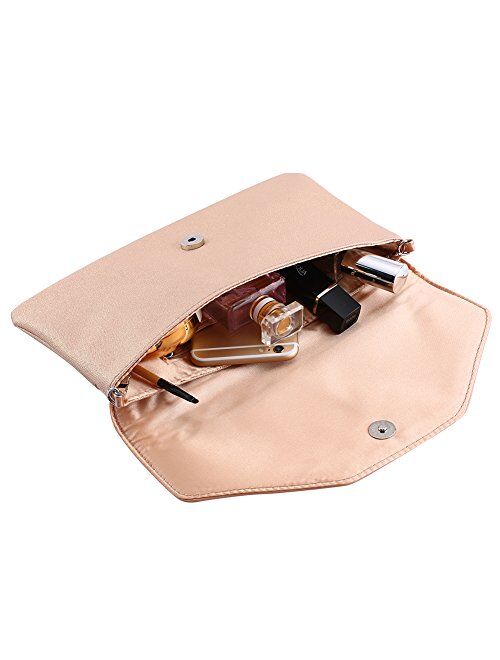 Classic PU Leather Evening Clutch,WALLYN'S Party Purse Evening Bag With Chain Strap(Pink)