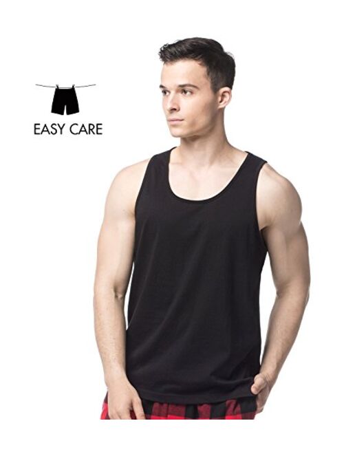 LAPASA Men's 100% Cotton Tank Tops Sleeveless Crewneck A-Shirts Basic Solid Undershirts Vests 4 Pack M36