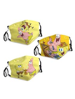 Spongebob Face Cover Anime Masks Back Windproof Cloth Mouth Cover Balaclava Scarf Ear Loops 3PCS White